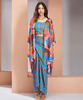 Aqua blue pure muslin printed co-ord set 6