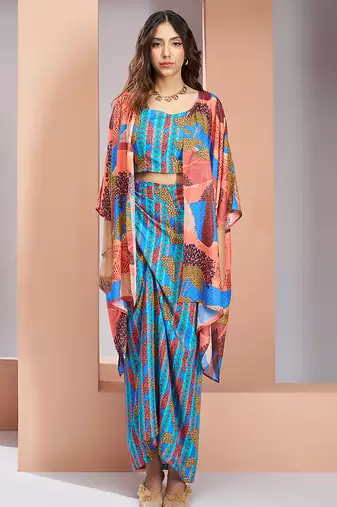 Aqua blue pure muslin printed co-ord set
