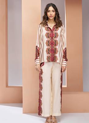 Cream printed co-ord set for women 5