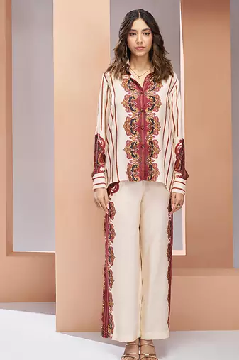 Cream printed co-ord set for women