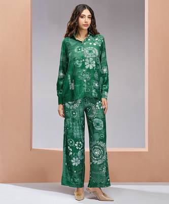 Elegant green printed muslin co-ord set 5
