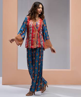 Navy blue kimono style printed co-ord 4