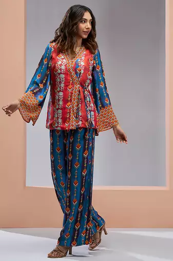 Navy blue kimono style printed co-ord