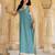Aqua blue georgette embroidered gown with cream dupatta for festive elegance