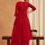 Red women   s shimmer silk embroidered alia cut kurti palazzo set with dupatta