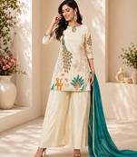 women   s festive wear shimmer silk kurti palazzo set with dupatta