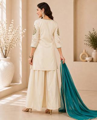 women   s festive wear shimmer silk kurti palazzo set with dupatta 2