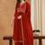 Red women   s shimmer silk embroidered alia cut kurti palazzo set with dupatta