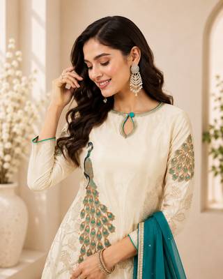 women   s festive wear shimmer silk kurti palazzo set with dupatta 3