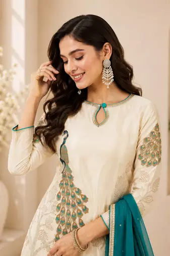 women’s festive wear shimmer silk kurti palazzo set with dupatta