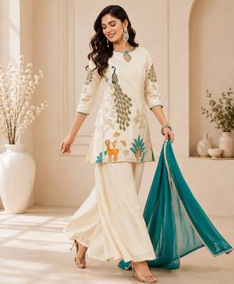 women   s festive wear shimmer silk kurti palazzo set with dupatta 5