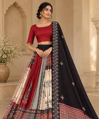 Red Black Mirror Navratri Lehenga Choli With Dupatta 1
