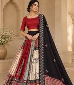 Red Black Mirror Navratri Lehenga Choli With Dupatta