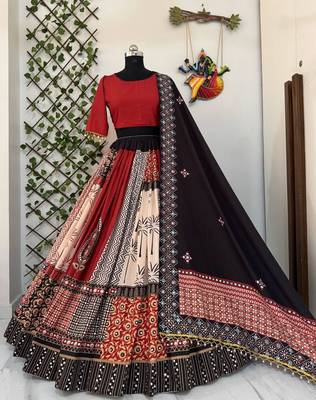 Red Black Mirror Navratri Lehenga Choli With Dupatta 2