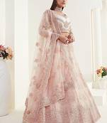 Peach Embroidered Net Stone Work Lehenga Choli - Free size