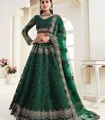 Green Embroidered Net Stone Work Lehenga Choli - Free size