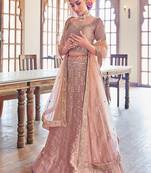 Rose Gold Embroidered Silk Blend Stone Work Lehenga Choli - Free size