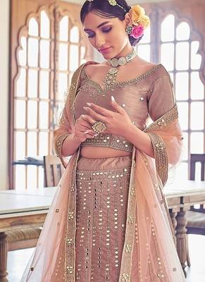 Rose Gold Embroidered Silk Blend Stone Work Lehenga Choli - Free size 2