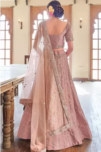 Rose Gold Embroidered Silk Blend Stone Work Lehenga Choli - Free size
