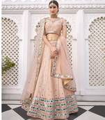 Peach Embroidered Silk Blend Stone Work Lehenga Choli - Free size
