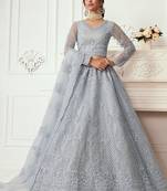 Grey Embroidered Net Stone Work Lehenga Choli - Free size