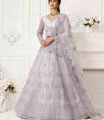 Lavender Embroidered Net Stone Work Lehenga Choli - Free size
