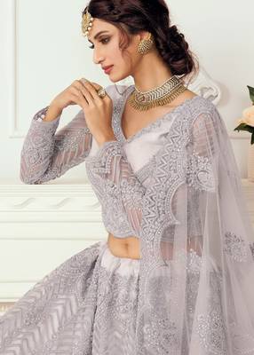 Lavender Embroidered Net Stone Work Lehenga Choli - Free size 2