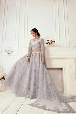 Lavender Embroidered Net Stone Work Lehenga Choli - Free size 3