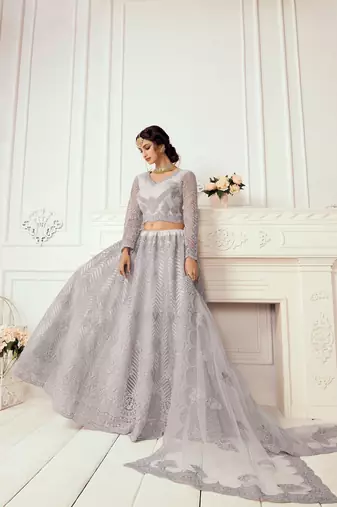 Lavender Embroidered Net Stone Work Lehenga Choli - Free size