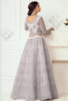 Lavender Embroidered Net Stone Work Lehenga Choli - Free size 4