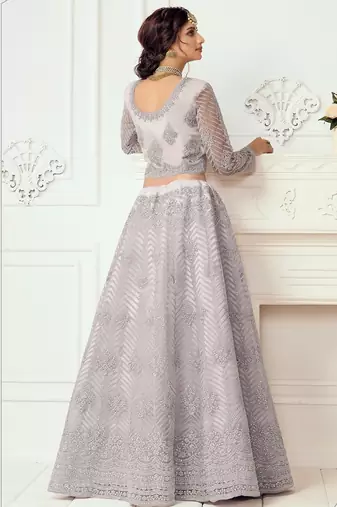 Lavender Embroidered Net Stone Work Lehenga Choli - Free size