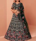Green Net Hand Embroidery Lehenga Choli - Free size