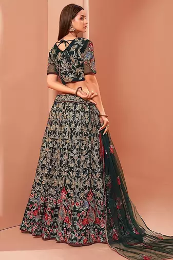 Green Net Hand Embroidery Lehenga Choli - Free size