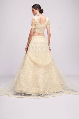 Off White Embroidered Net Thread Work Lehenga Choli - Free size 3