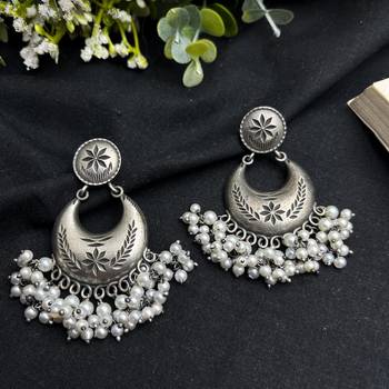 Luxury Oxidised Silver Pearl Chandbali Earrings | Handmade Indian Bridal Jewelry 2