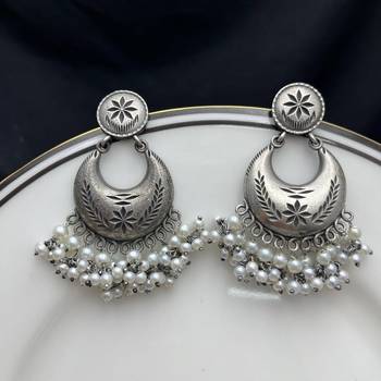 Luxury Oxidised Silver Pearl Chandbali Earrings | Handmade Indian Bridal Jewelry 3