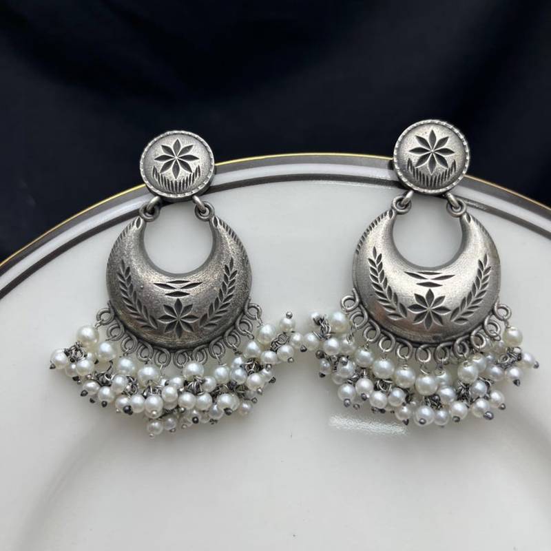 Luxury Oxidised Silver Pearl Chandbali Earrings | Handmade Indian Bridal Jewelry