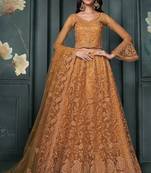 Orange Embroidered Net Thread Work Lehenga Choli - Free size