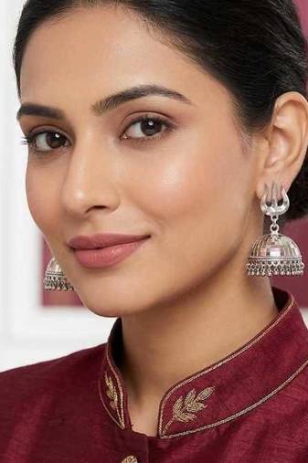 Oxidized Silver Trishul Jhumka Earrings: Indian Temple Jewelry