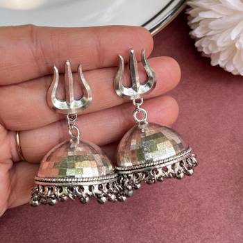 Oxidized Silver Trishul Jhumka Earrings: Indian Temple Jewelry 2
