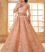 Peach Embroidered Net Thread Work Lehenga Choli - Free size