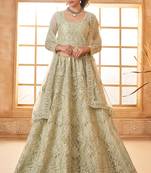 Pista Green Embroidered Net Thread Work Lehenga Choli - Free size