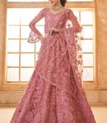 Pink Embroidered Net Thread Work Lehenga Choli - Free size