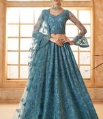 Blue Embroidered Net Thread Work Lehenga Choli - Free size