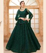 Green Embroidered Net Thread Work Lehenga Choli - Free size