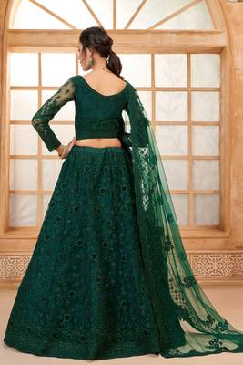 Green Embroidered Net Thread Work Lehenga Choli - Free size 4