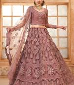 Rose Gold Embroidered Net Thread Work Lehenga Choli - Free size