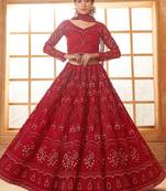 Red Embroidered Net Thread Work Lehenga Choli - Free size