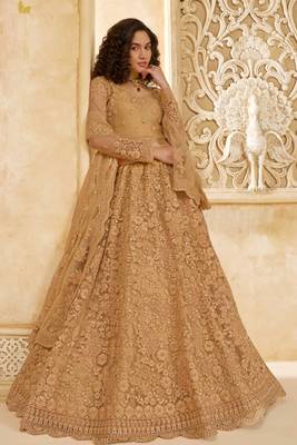 Fawn Embroidered Net Thread Work Lehenga Choli - Free size 1