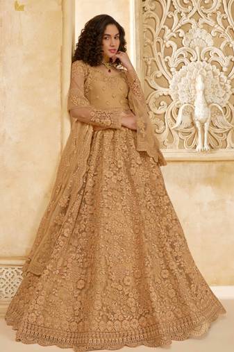 Fawn Embroidered Net Thread Work Lehenga Choli - Free size